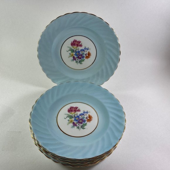 Vintage 1950 Aynsley Blue swirl floral 6 " inches salad bread side plate - Picture 4 of 6